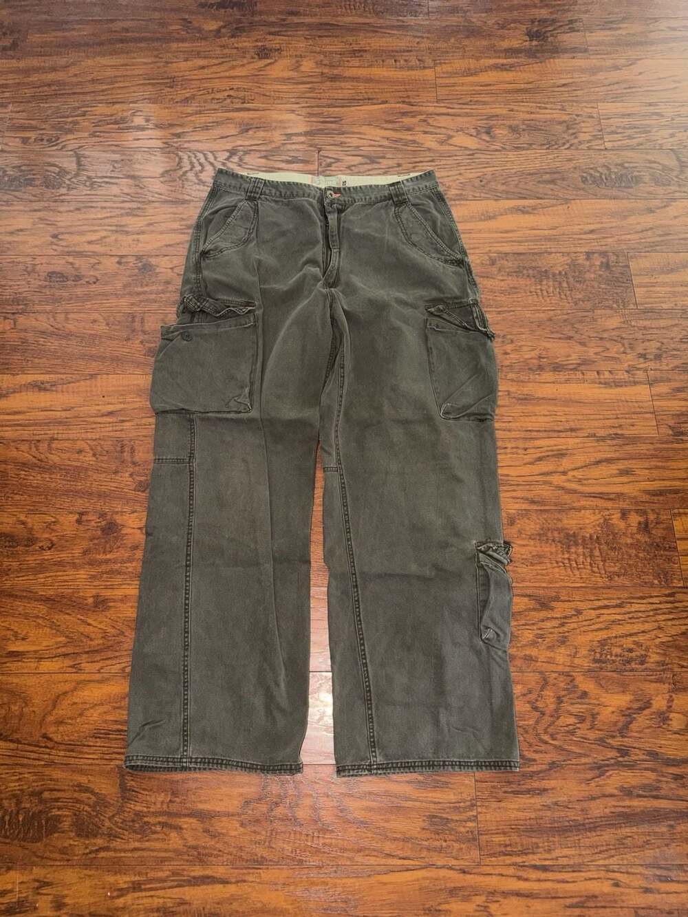 Plugg Cargo Pants 34x32 Olive Green Y2K Baggy Wide Leg
